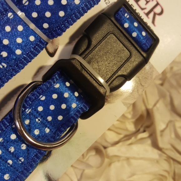Dog Collar & Leash Set Blue Polka Dot Adjustable Walking Set - Picture 3 of 11